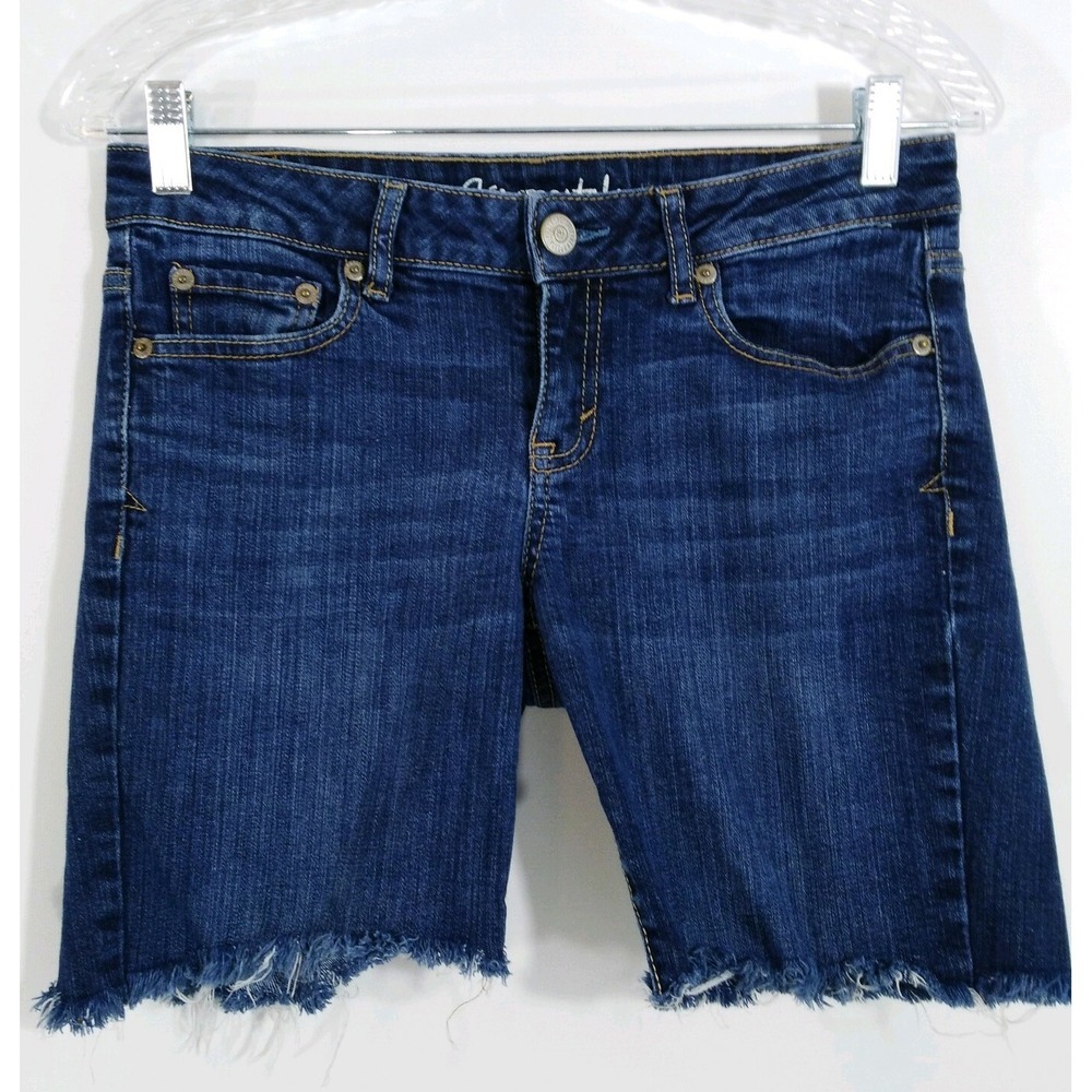 Aeropostale Womens 6 Reg Bayla Skinny Cut Off Jean Shorts Stretch Blue Denim